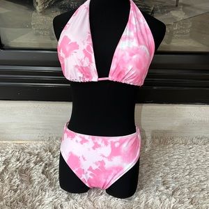 Pink white tye dye bikini